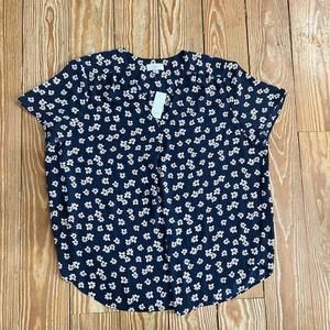 LOFT Outlet Navy Blue & Pink Floral Print Flutter Sleeve Blouse XL
